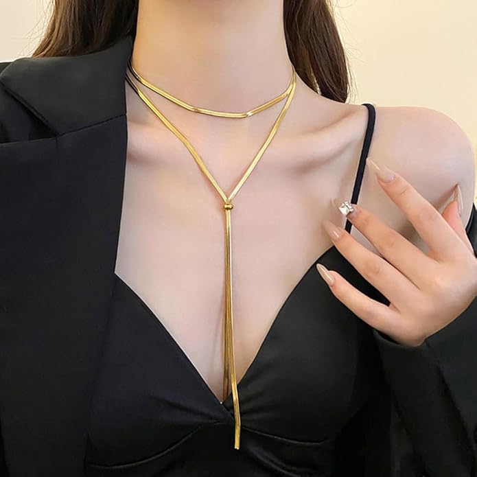 Chunky Gold Choker Necklace for Women,Trendy Silver Statement Necklace Long Snake Chain Drop Necklace,Charm Prom Body Jewelry Accessories Gifts