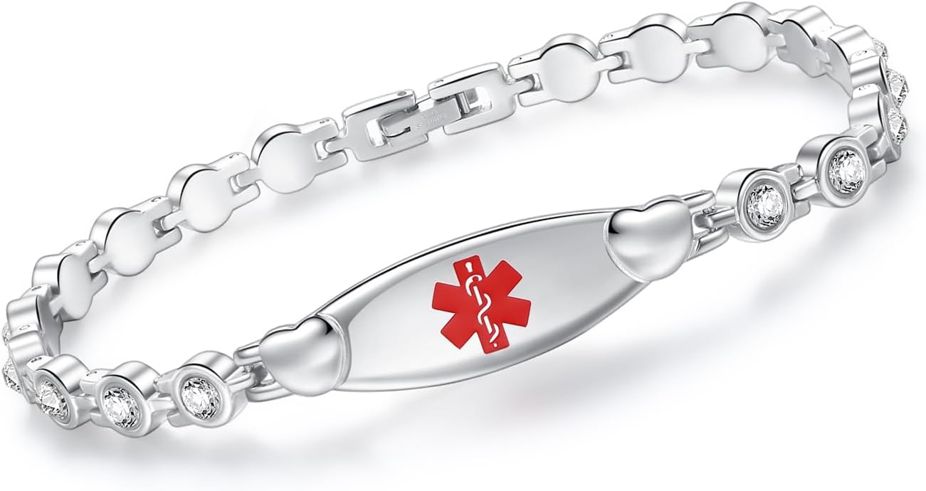LinnaLove Fashion Shiny medical alert bracelet with Free Engraving Stainless steel Medical id bracelet for Women