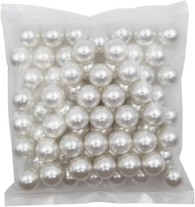 INSPIRELLE 20mm (0.79 Inch) White Lustrous ABS Undrilled Art Faux Pearls for Big Containers, 70pcs Big Size No Hole Makeup Beads Imitation Round Pearl Beads for Table Scatter Home Wedding Decoration