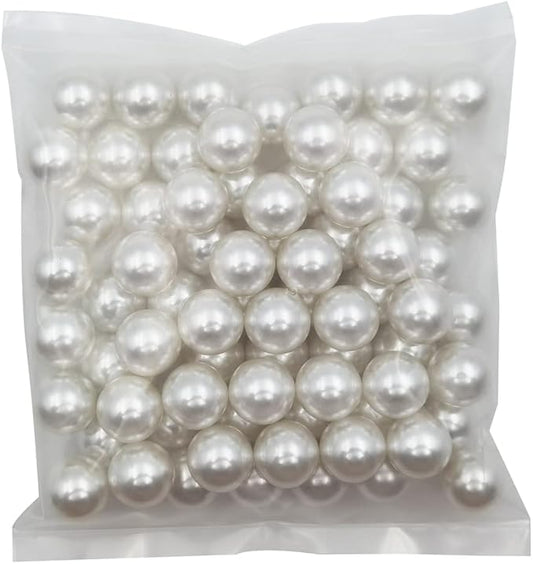 INSPIRELLE 20mm (0.79 Inch) White Lustrous ABS Undrilled Art Faux Pearls for Big Containers, 70pcs Big Size No Hole Makeup Beads Imitation Round Pearl Beads for Table Scatter Home Wedding Decoration