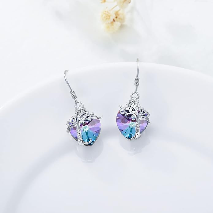 TOUPOP Tree of Life Earrings 925 Sterling Silver Family Tree Dangle Drop Earrings Crystal Jewelry Birthday Christmas Gifts for Women Her