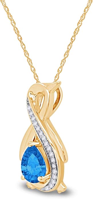 Infinity Penguin Pendant Necklace for Women, 14K Gold Over Sterling Silver with Pear & Round Cut Simulated Birthstone & White Diamond Accents, Dainty Animal Jewelry Gift with 18" Chain