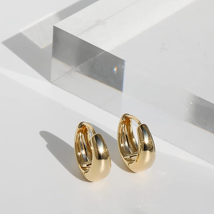 Gold Huggie Hoop Earrings Set for Women Small Chunky Gold Silver Earrings 14K Gold Filled Hypoallergenic Trendy Jewelry Dainty Huggie Earrings