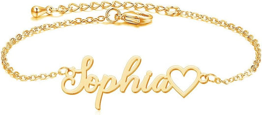 Custom Bracelet with Name 18K Gold Plated Personalized Name Ankle Bracelet Adjustable, Customized Beach Jewelry Gifts for Women Girlfriend