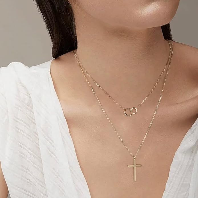Turandoss Gold Layered Necklaces for Women - 14K Gold Plated Handmade Multilayer Bar Pearls Coin Disc Moon Butterfly Medallion Adjustable Dainty Layered Choker Necklaces for Women Jewelry