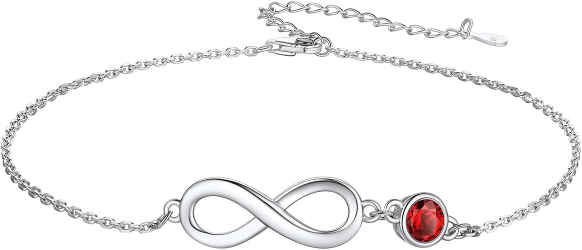 Custom4U Personalized Infinity Ankle Bracelets for Women 925 Sterling Silver Anklet Bracelet Endless Love Symbol Birthstone Charm Adjustable Foot Chain Jewelry Mothers Day Gifts for Mom Wife Women Her