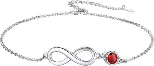 Custom4U Personalized Infinity Ankle Bracelets for Women 925 Sterling Silver Anklet Bracelet Endless Love Symbol Birthstone Charm Adjustable Foot Chain Jewelry Mothers Day Gifts for Mom Wife Women Her