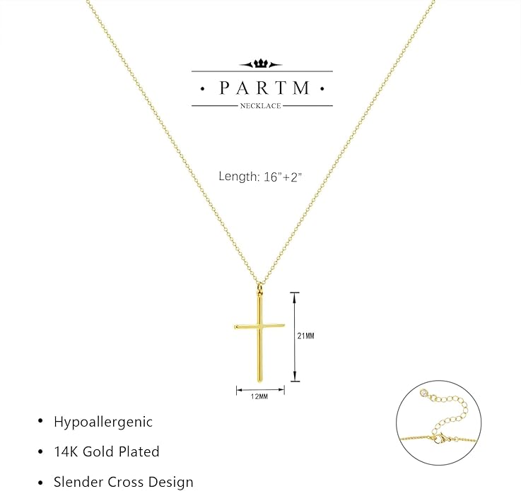 Partm Gold Cross Necklace for Women 14K Plated Dainty Pendant Cross Chain Faith Crucifix Choker Baptism Necklace for Women Trendy Religious Jewelry Hypoallergenic
