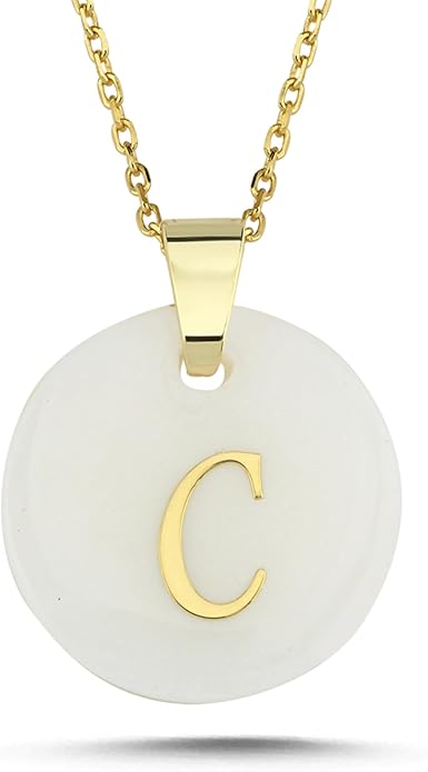 Initial Necklace for Women - Gifts for Women 18ct Gold Vermeil Letter Necklace Genuine Mother of Pearl 925K Sterling Silver Dainty Letter A-Z Necklace