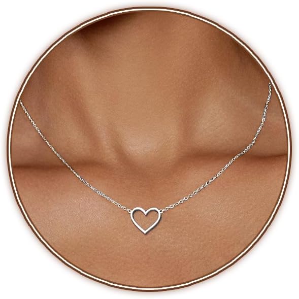 Zeffy Cute Heart Necklace 18k Gold/Silver Plated Tiny Heart Pendant Choker Necklaces Gold Love Heart Chain Necklace for Women Dainty Gold Jewelry Valentines Day Gifts for Women Girls Teen Girls