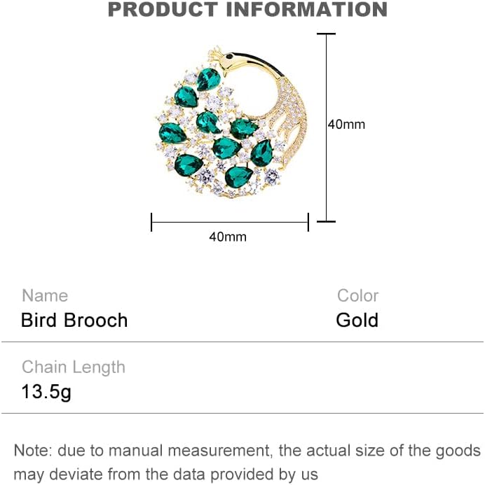 14K Gold Phoenix Tail Feather Brooch, Sparkling Moissanite Enamel Brooch - Beautiful Brooch Jewelry Gift