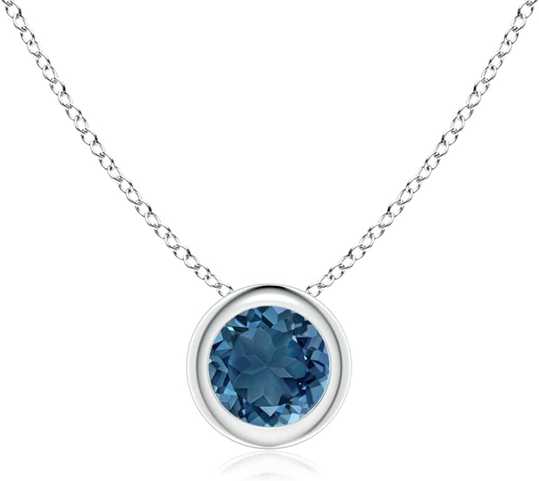 Angara Natural London Blue Topaz Solitaire Pendant for Women | Round Blue Topaz Pendant Necklace in 14K Solid Gold/Silver/Platinum With 18" Chain | December Birthday, Gemstone Jewelry Gift