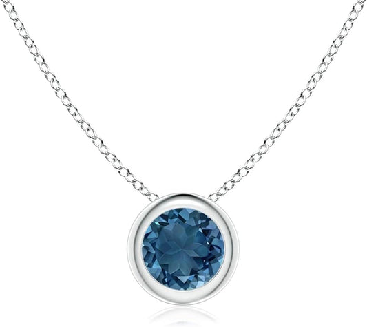 Angara Natural London Blue Topaz Solitaire Pendant for Women | Round Blue Topaz Pendant Necklace in 14K Solid Gold/Silver/Platinum With 18" Chain | December Birthday, Gemstone Jewelry Gift