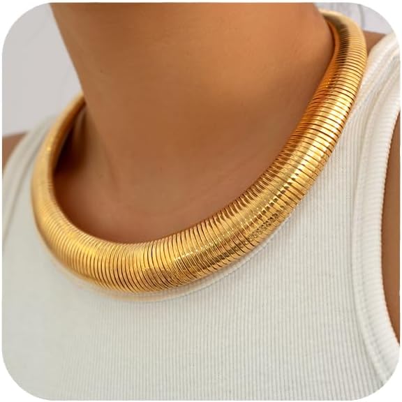 Chunky Gold Choker Necklace for Women, 14K Gold Plated Snake Chain Statement Necklace Triple Twsited Layered Choker Necklaces Jewelry Gifts