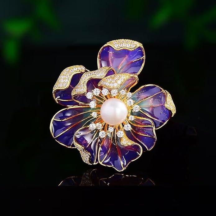 Peony Flower Brooch for Women Elegant Enamel Pearl Flowers Brooch Pin Vintage Crystal Flower Bud Pin Elegant Clothing Hat Bag Accessories Christmas Birthday Banquet Jewelry