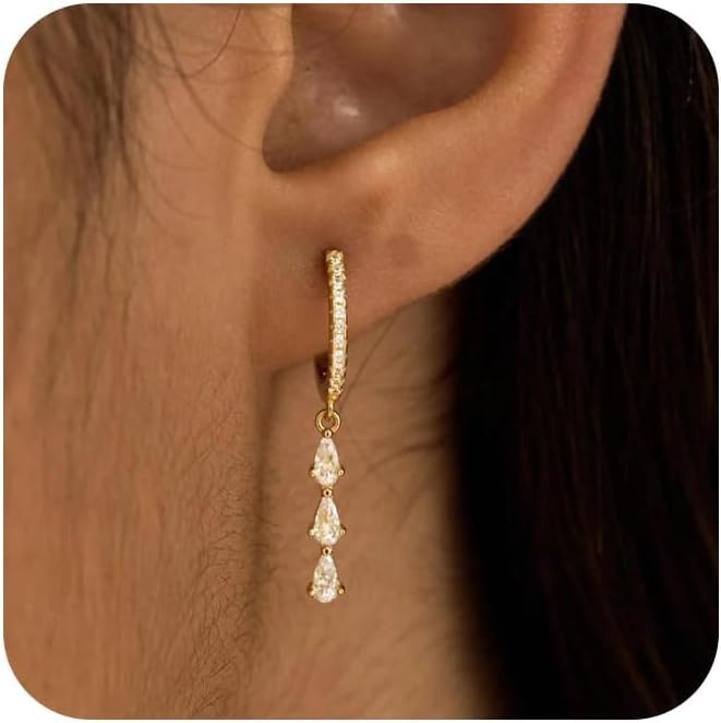 14K Gold Plated Butterfly Dangle Earrings for Women - Dainty, Trendy, Hypoallergenic CZ Drop Earrings - Simple Long Dangling Jewelry