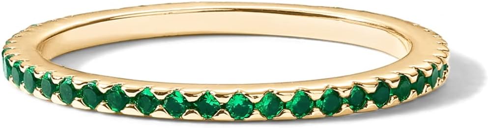 PAVOI 14K Gold Plated Sterling Silver Colored CZ Stones Stackable Ring | Simulated Diamond Eternity Bands for Women