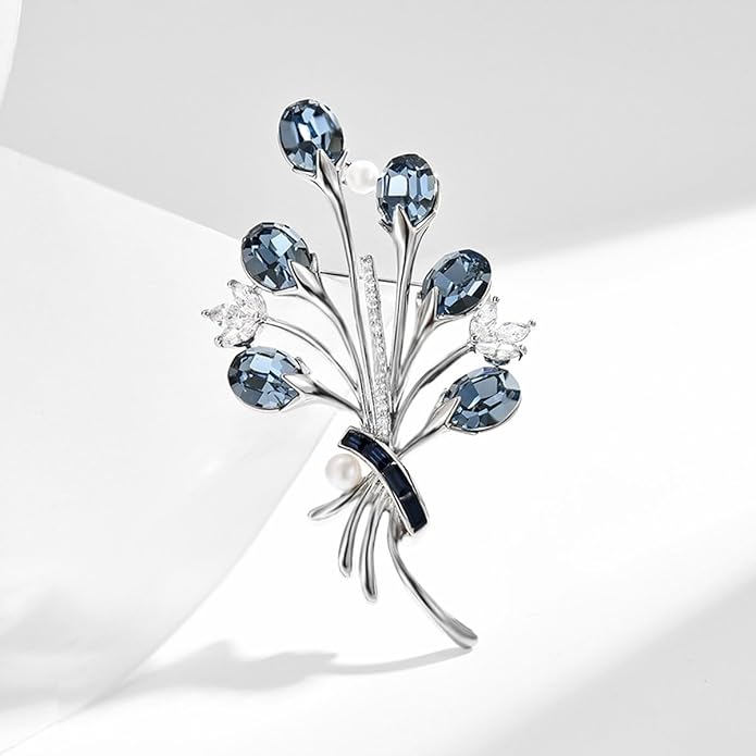 Fashion Flower Brooches for Women Rhinestone Flower Brooches Pins 18k Gold Plated Lapel Pins Jewelry for Girlfriend Wife