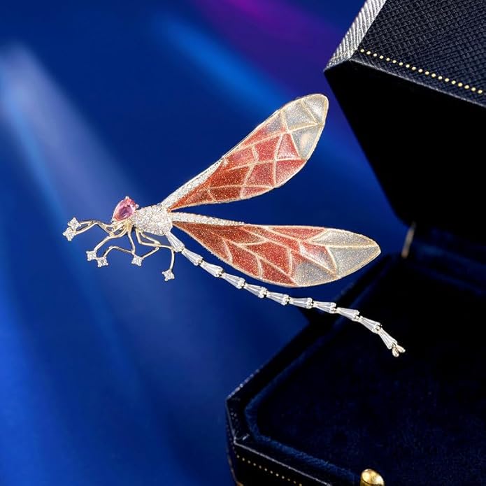 14K Gold High-end Moissanite Insect Dragonfly Brooch, Luxurious Fashionable Brooch for Suit Jacket，Unique Gift for Her