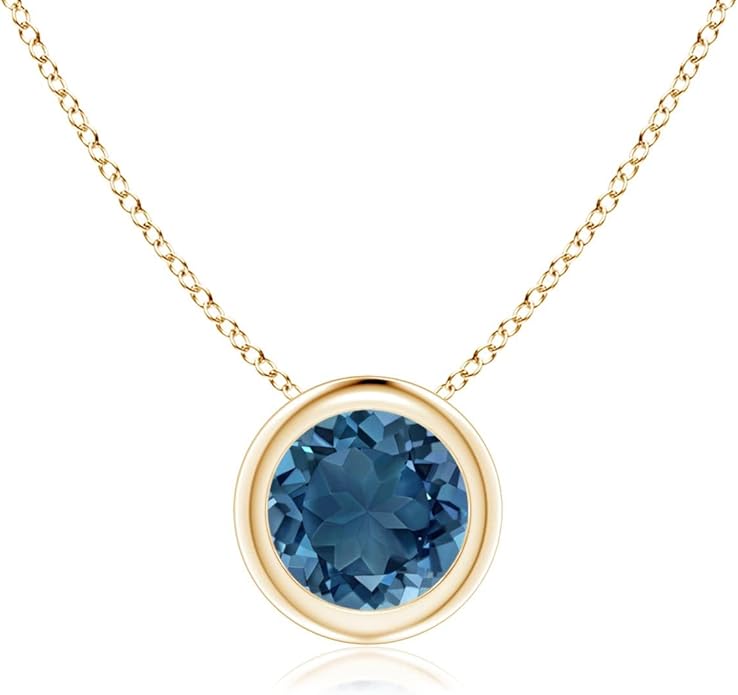 Angara Natural London Blue Topaz Solitaire Pendant for Women | Round Blue Topaz Pendant Necklace in 14K Solid Gold/Silver/Platinum With 18" Chain | December Birthday, Gemstone Jewelry Gift