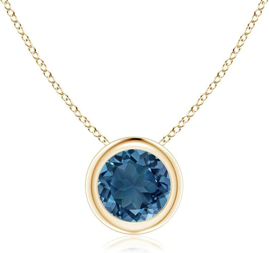 Angara Natural London Blue Topaz Solitaire Pendant for Women | Round Blue Topaz Pendant Necklace in 14K Solid Gold/Silver/Platinum With 18" Chain | December Birthday, Gemstone Jewelry Gift