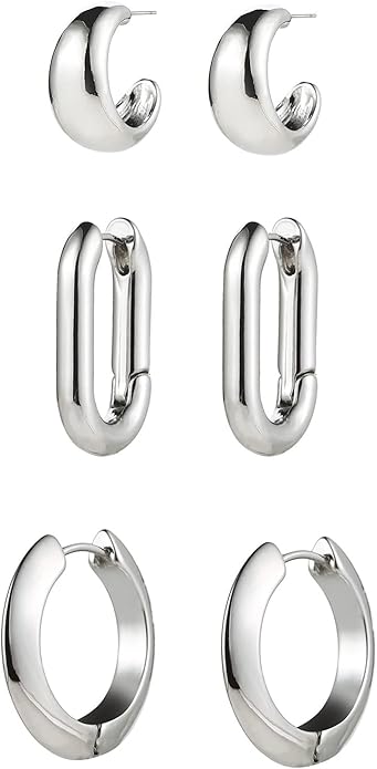 14K Gold Plated Hoop Earrings for Women, Hypoallergenic Chunky Gold Plating Hoop Earrings Multipack, Lightweight Twisted Huggie Hoops Earring Set Jewelry for Gifts