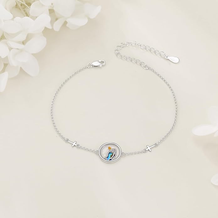 AOBOCO Mustard Seed Bracelet S925 Sterling Silver Mountain Cross Bracelets Christmas Christian Faith Jewelry Mothers Day Birthday Gifts for Mom