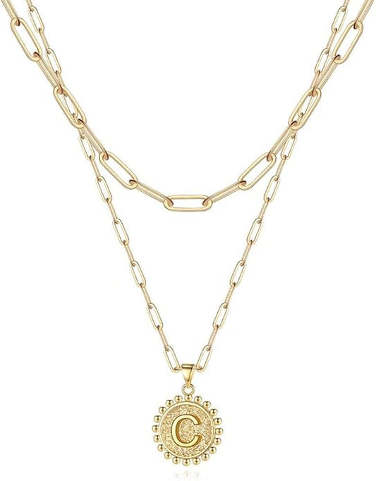 Ursteel Layered Initial Necklaces for Women, 14K-Gold-Plated Dainty Layering Paperclip Chain Necklaces for Women Jewelry