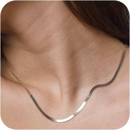 CHESKY Gold Necklace for Women-14K Gold Plated/Sterling Silver Plated Snake Chain Necklace Dainty Simple Chunky Herringbone Necklace Choker Necklaces Jewelry for Women