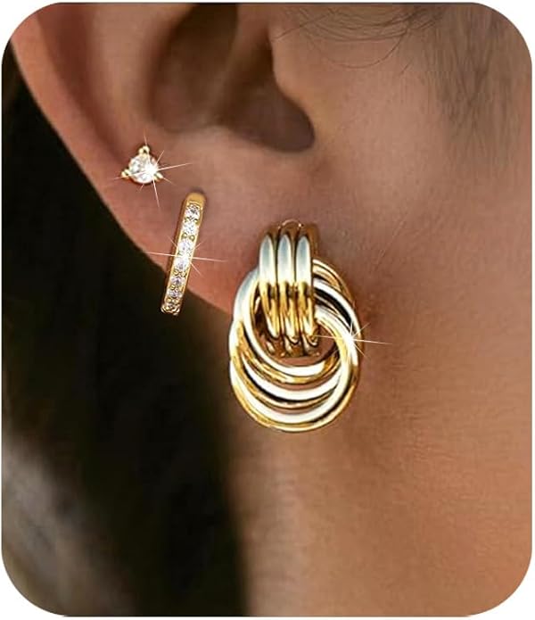 3Pairs Gold Hoop Earrings Set for Women Trendy Chunky Huggie Dainty Earring Jewelry for Women Teens