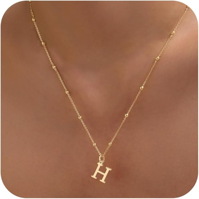Initial Necklaces for Women Dainty Gold Letter Pendant Necklace 14k Gold Plated A-Z Name Necklaces Cute Charm Choker Necklace Fashion Accessories Non Tarnish Trendy Jewelry Gift