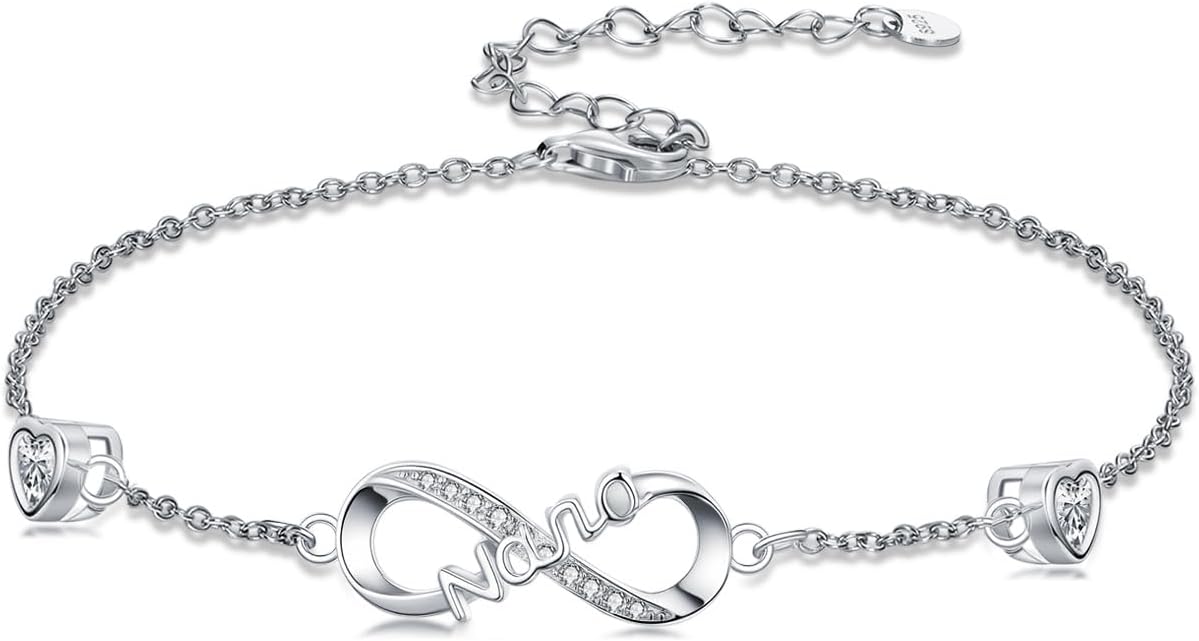 Dorunmo Infinity Bracelet Mom Bracelet 925 Sterling Silver 14K Gold Plated Infinity Heart Anklet for Women Christmas Jewelry Gifts for Wife Mom Daughter