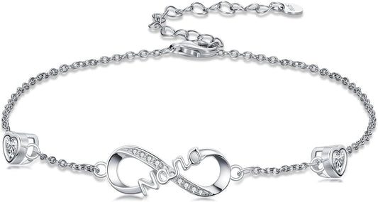 Dorunmo Infinity Bracelet Mom Bracelet 925 Sterling Silver 14K Gold Plated Infinity Heart Anklet for Women Christmas Jewelry Gifts for Wife Mom Daughter