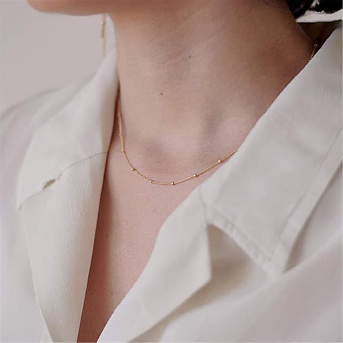 Turandoss Dainty Layered Choker Necklace, Handmade Y Pendant Necklace Multilayer Bar Disc Necklace Adjustable Layering Choker Necklaces for Women