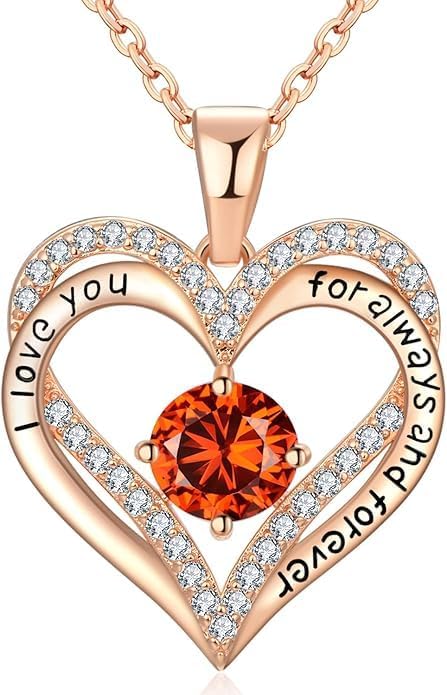 Birthstone Heart Necklace for Women Wife Girlfriend Mom Daughter Gifts S925 Silver Jewelry For Anniversary Rose Gold Gifts For Birthday Christmas Mothers Valentines Day