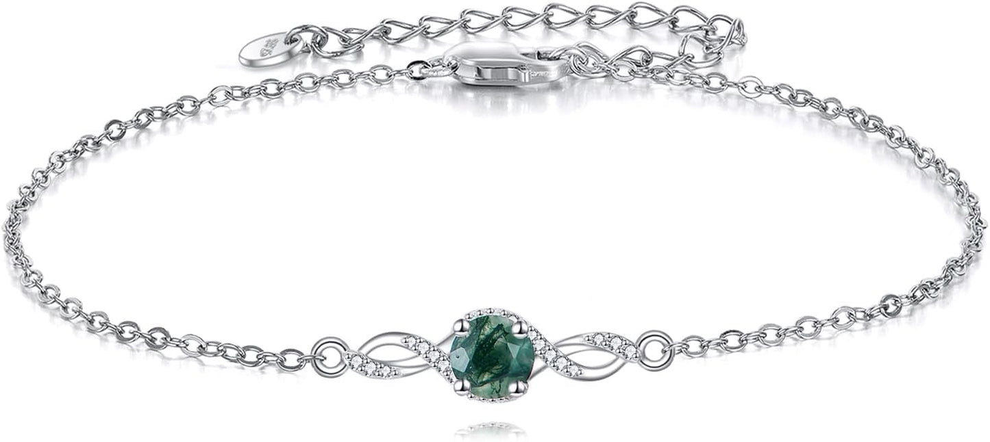 Mustard Seed Cross/Paw Print/Butterfly/Sunflower/Compass/Moss Agate Bracelet for Women 925 Sterling Silver Graduation Link Bracelet Jewelry for Women