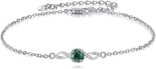 Mustard Seed Cross/Paw Print/Butterfly/Sunflower/Compass/Moss Agate Bracelet for Women 925 Sterling Silver Graduation Link Bracelet Jewelry for Women