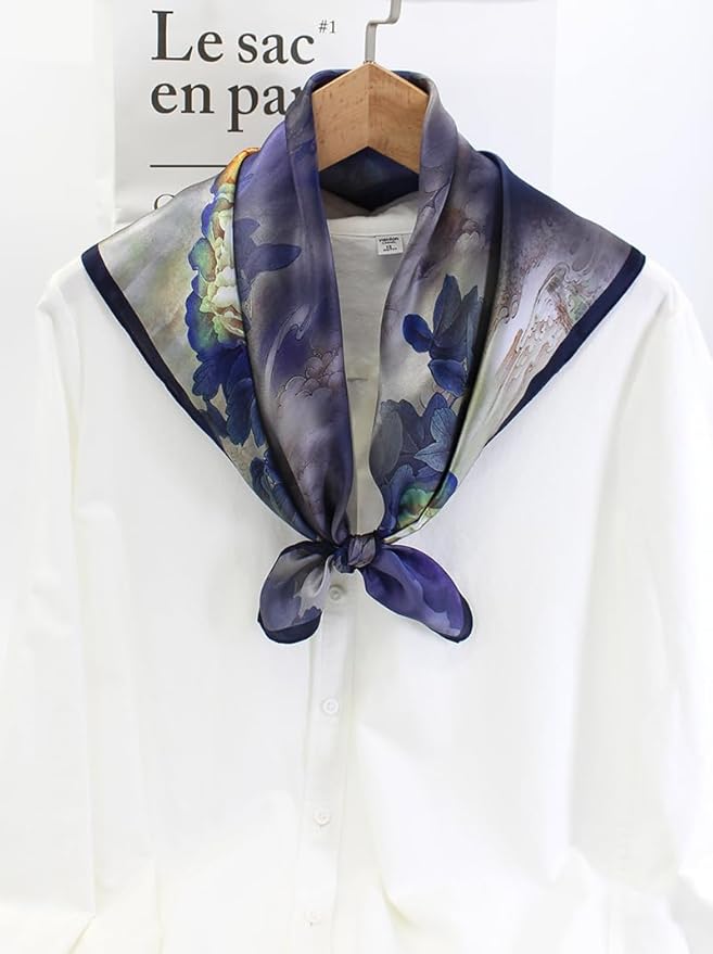 ANDANTINO 100% Mulberry Silk Square Scarf for Hair-25.6" X25.6'' Women Men Natural Silk Neckerchief Digital Printed Headscarf