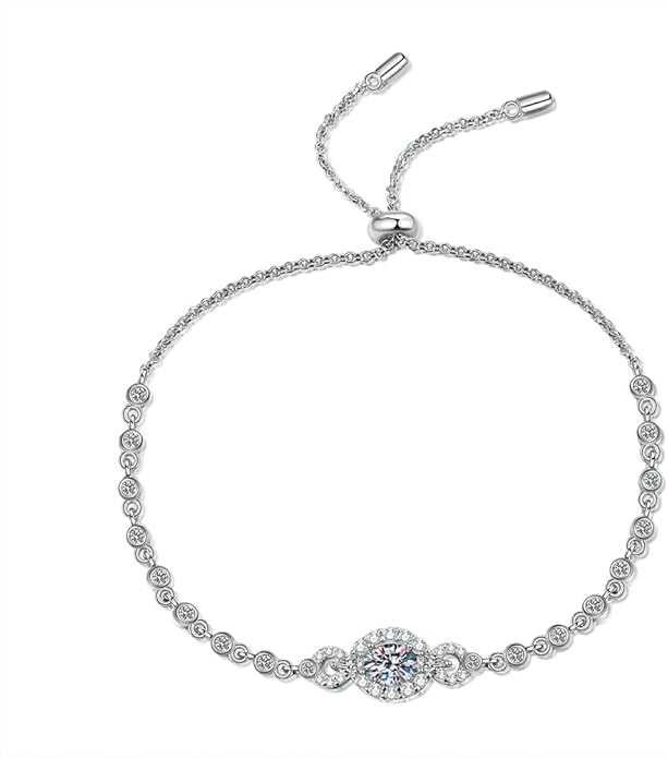 14K White Gold Over S925 Sterling Silver Oval Cut 0.5ct Sapphire Bracelet Adjustable with Sparkling D-color Diamond, Ideal Gift for Her at Special Occasion