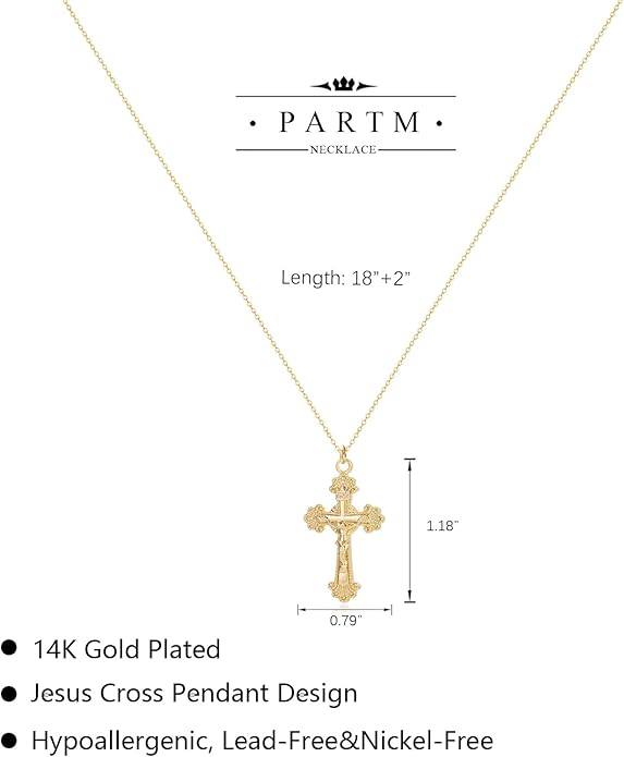 Partm Gold Cross Necklace for Women 14K Plated Dainty Pendant Cross Chain Faith Crucifix Choker Baptism Necklace for Women Trendy Religious Jewelry Hypoallergenic