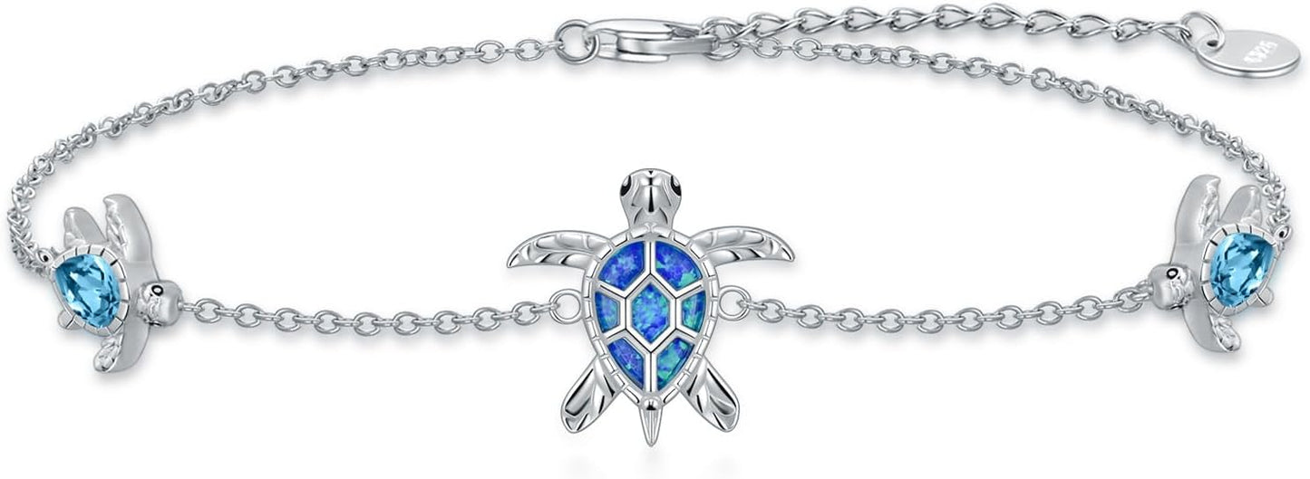 WINNICACA Sterling Silver Butterfly Bracelet Anklet Created Opal Butterfly Jewelry Gifts for Women Birthday Christmas Day Gifts