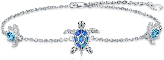 WINNICACA Sterling Silver Butterfly Bracelet Anklet Created Opal Butterfly Jewelry Gifts for Women Birthday Christmas Day Gifts