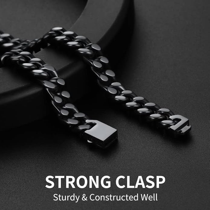 ChainsHouse Stainless Steel Mens Cuban Link Chain, Black/ 18K Gold Plated Miami Cuban Chain Necklace, 5mm/7mm/9mm/12mm/14mm Width, No Tarnish& Durable Hip Hop Mens Jewelry, 18"-30", Send Gift Box