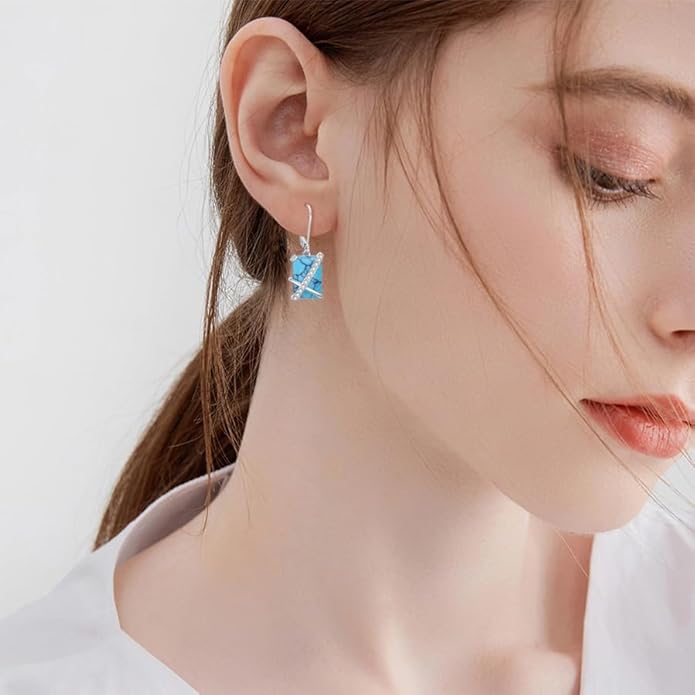 Turquoise Leverback Earrings Sterling Silver Turquoise with CZ Drop Earrings Jewelry Mothers Day Gifts for Women