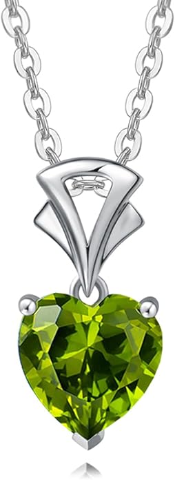 AGVANA Christmas Gifts 14K White Gold Gemstone Pendant with Sterling Silver Chain 8mm Heart Birthstone Necklace for Women Fine Jewelry Anniversary Birthday Gifts for Women Mom Wife Girlfriend Her