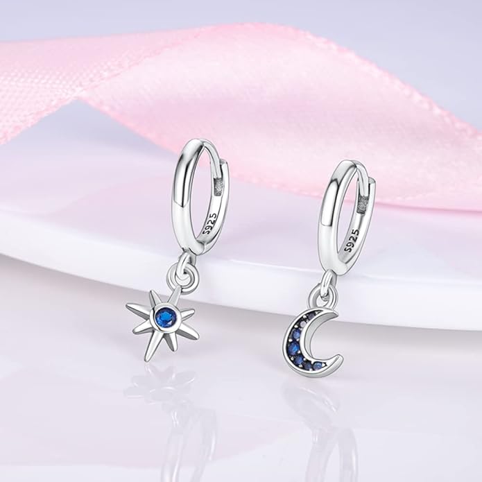 925 Sterling Silver Women Earrings, Sparkling Star and Moon Earrings, Various Hypoallergenic Earrings, Best Gift for Women