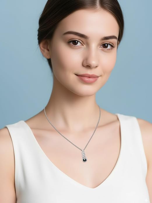 KANNSOAR Tahitian Black Pearl 18K White Gold Plated Sterling Silver Heart/Infinity/Four Leaf Clover Pendant Necklace Jewelry Gifts for Women Wife Mom Girlfriend Wedding Birthday Anniversary Christmas