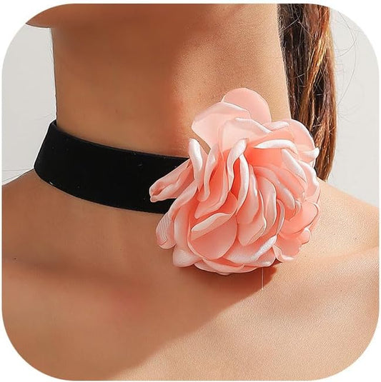 Flower Choker Necklace for Women Vintage Rose Flower Necklace Velvet Ribbon Camellia Floral Choker Necklaces Elegant Summer Necklace Jewelry for Retro Weddings 90s Costume Parties Holiday