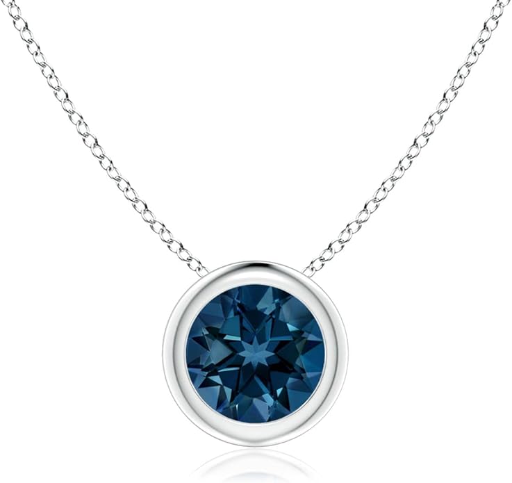 Angara Natural London Blue Topaz Solitaire Pendant for Women | Round Blue Topaz Pendant Necklace in 14K Solid Gold/Silver/Platinum With 18" Chain | December Birthday, Gemstone Jewelry Gift
