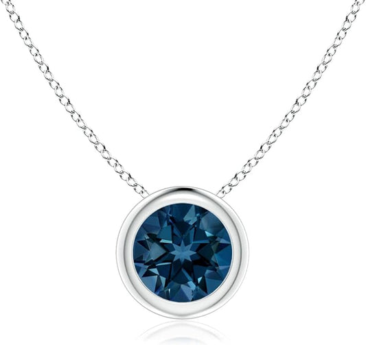 Angara Natural London Blue Topaz Solitaire Pendant for Women | Round Blue Topaz Pendant Necklace in 14K Solid Gold/Silver/Platinum With 18" Chain | December Birthday, Gemstone Jewelry Gift
